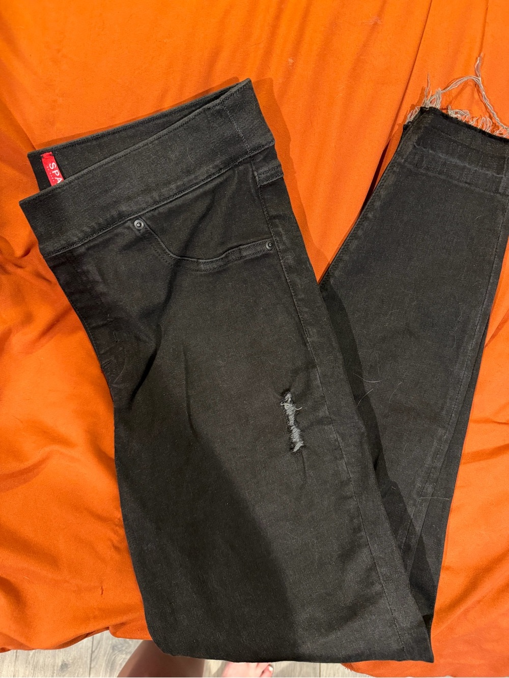 SPANX Black Ripped Skinny Jeans